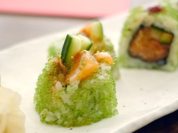 kimchi salmon roll from flesh and buns