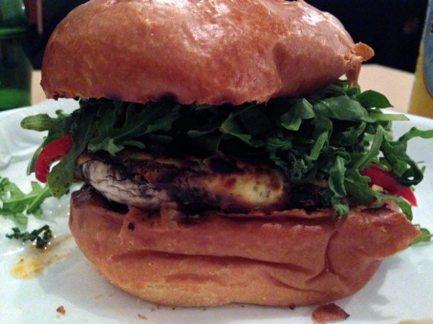 mushroom and goat's cheese brioche bun at mamita que chorizo