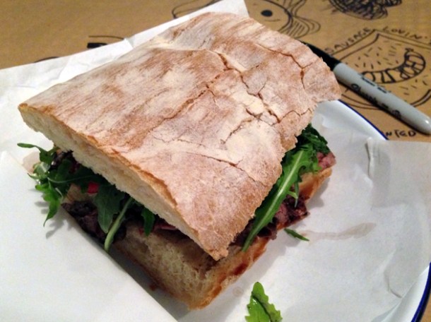 steak ciabatta at mamita que chorizo