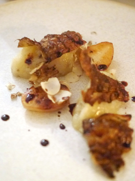 artichoke skin with artichoke puree at the clove club