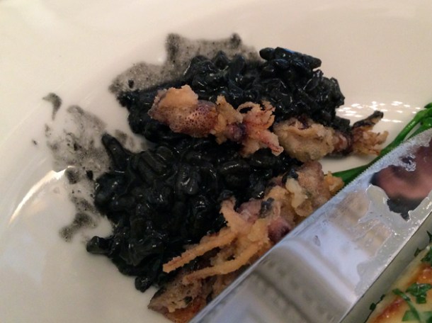squid and squid ink risotto at berners tavern