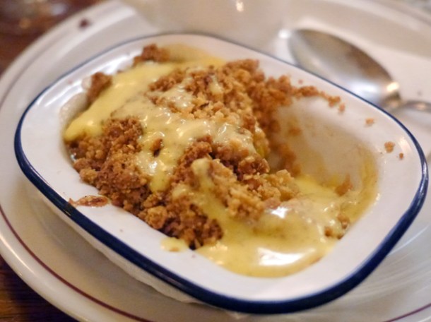 apple crumble with custard at the ape and bird