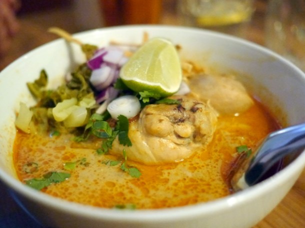 chicken and egg noodles in curry sauce at janetira