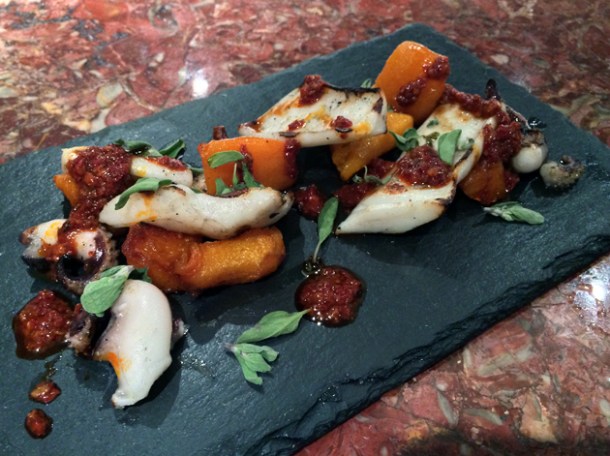 cuttlefish, pumpkin and nduja at ember yard