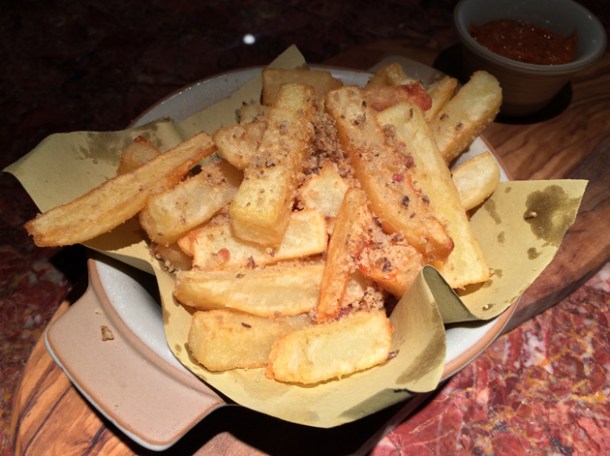 pork fat chips with chorizo ketchup at ember yard