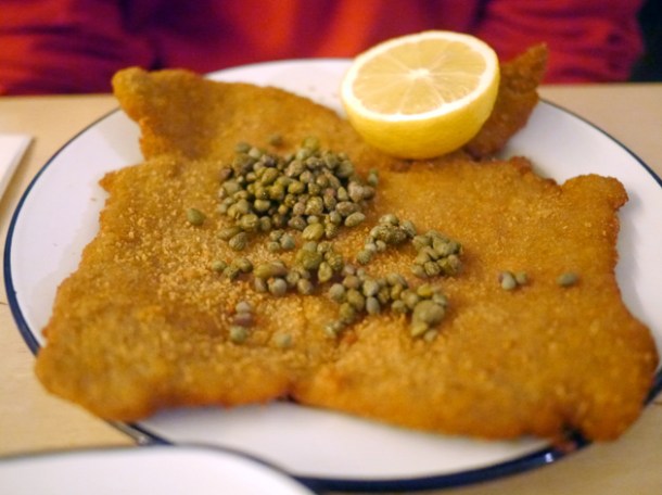 pork schnitzel topped with capers at boopshi's