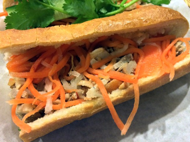 caramelised shredded pork banh mi at viet cafe