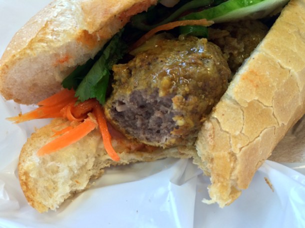 curry meatball baguette at banh mi hoi an