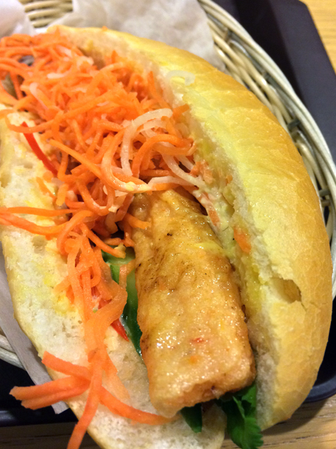 grilled shrimp banh mi at aobaba elephant and castle