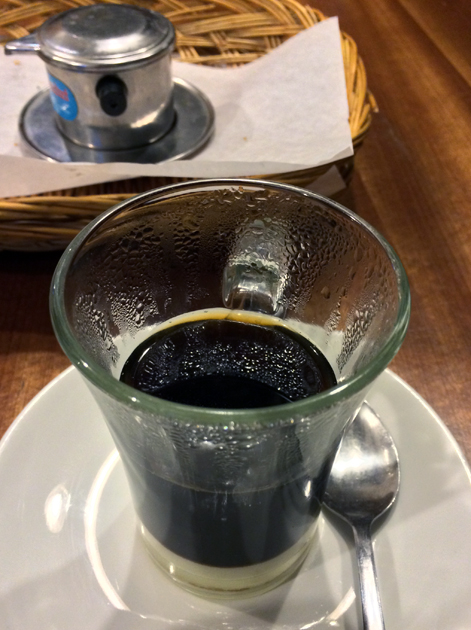 hot vietnamese drip coffee at viet cafe