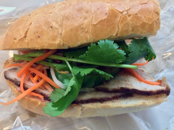 pork belly baguette at banh mi hoi an