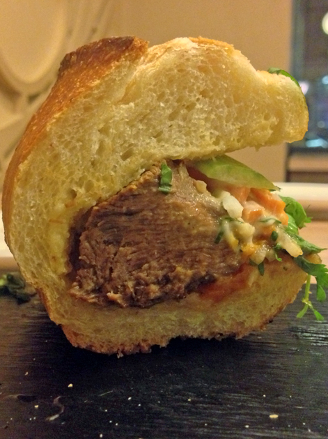 red wine stewed beef baguette at viet eat