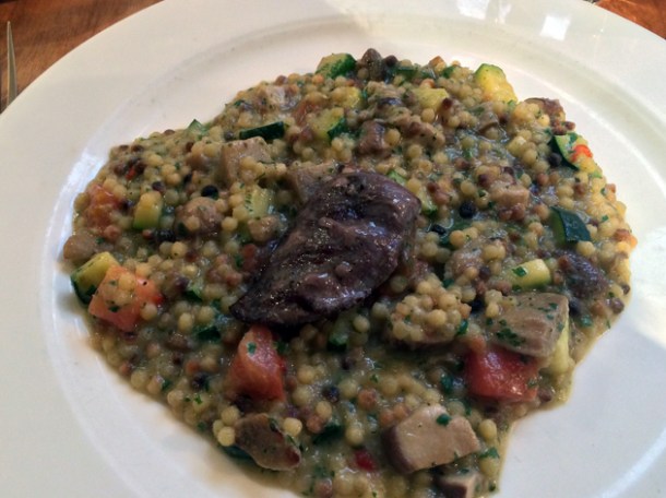 pigeon breast and fregola at sardo