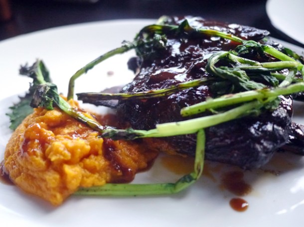 jacob's ladder ribs with butternut squash hummus at q grill