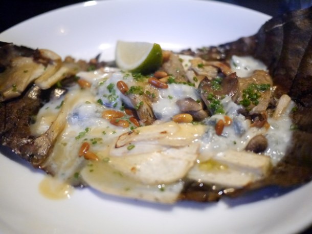 grilled mushrooms with gorgonzola and pine nuts at kurobuta marble arch