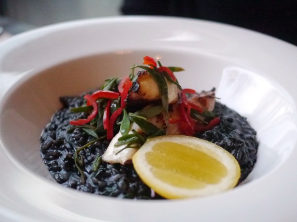 octopus and risotto nero at 8 hoxton square