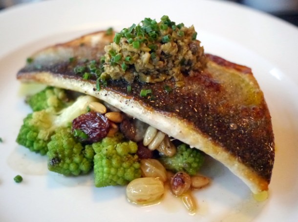 sea bass with romanesco at 8 hoxton square