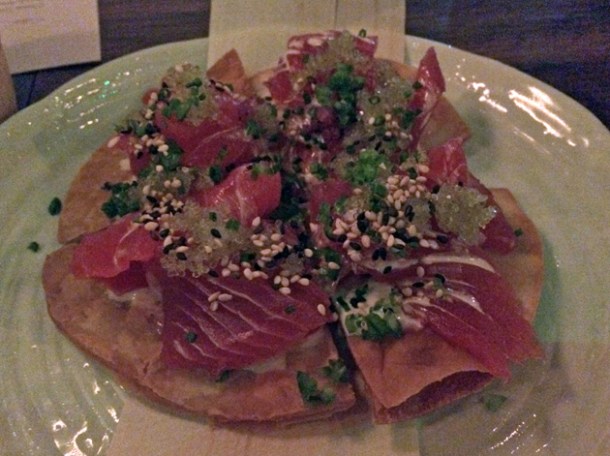 tuna sashimi pizza at kurobuta marble arch