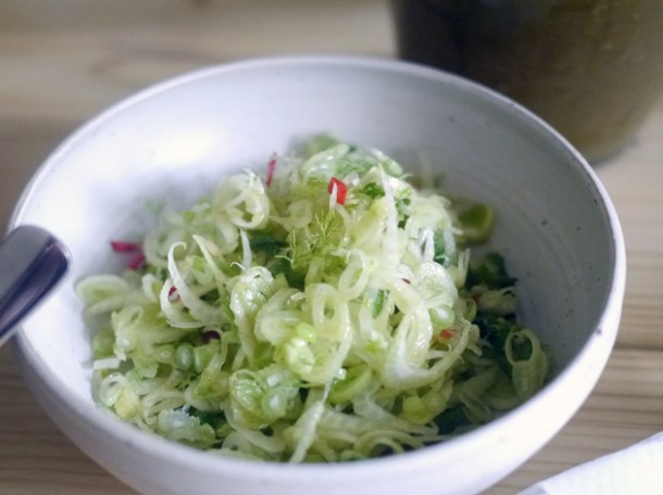mint, chilli and celery salad at rawduck