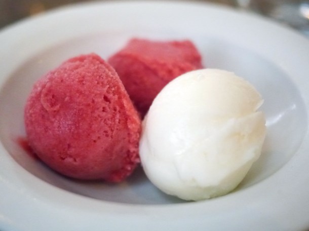 lemon and raspberry sorbets at iberica marylebone