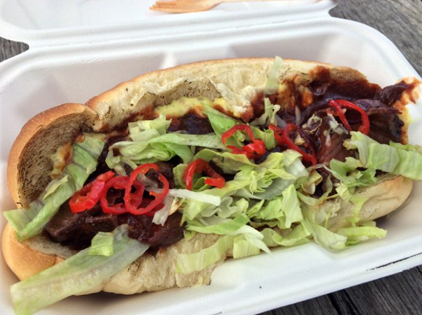 smoked pork cheek sub from bbq lab