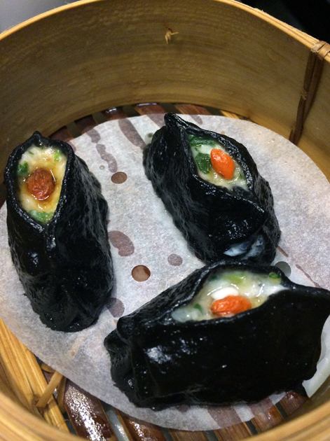 black prawn dumplings at ping pong