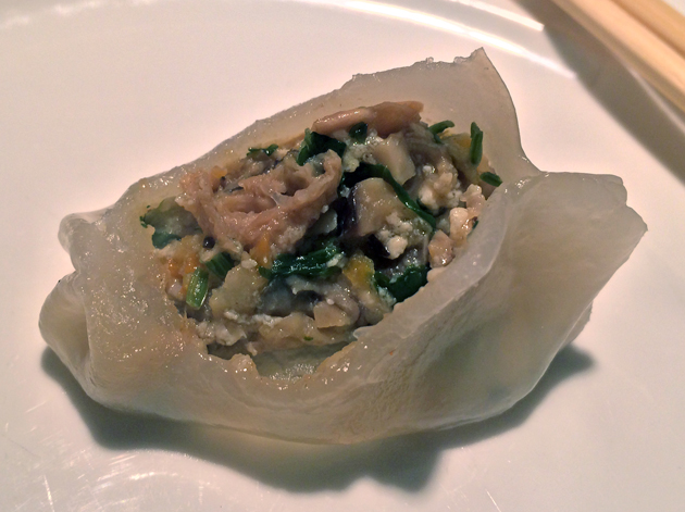 inside beef and chive dumpling at dim t