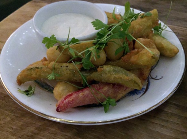 deep fried pickles at bobo social