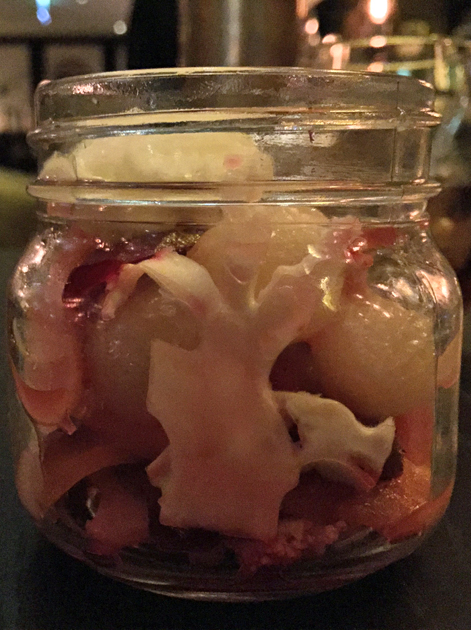 jar of pickled vegetables and whipped lardo at tredwells