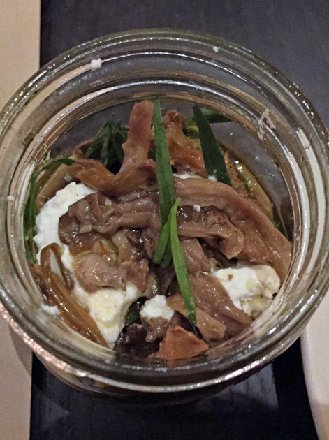 pickled mushrooms with ricotta and tarragon at tredwells