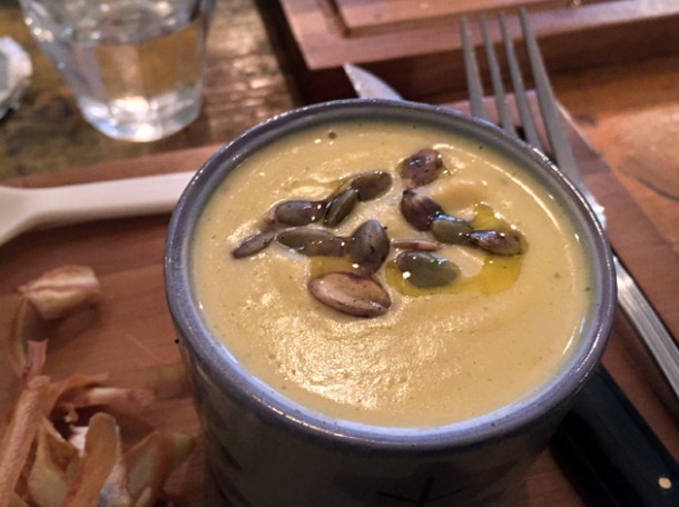 pumpkin soup at wild game co