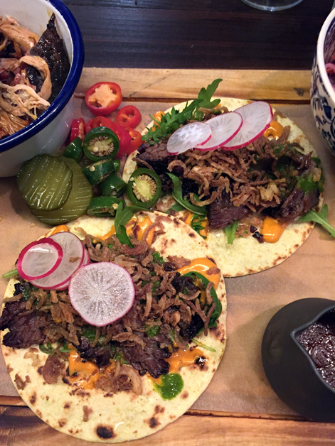 beef short rib tacos at hotbox