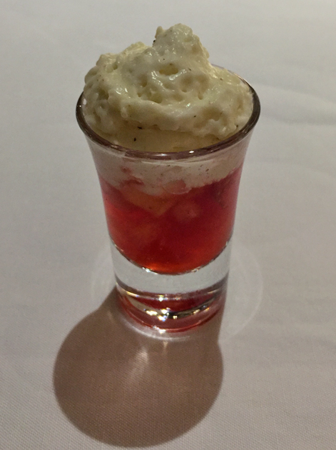 cocoa cream and strawberry jelly at all'oro rome