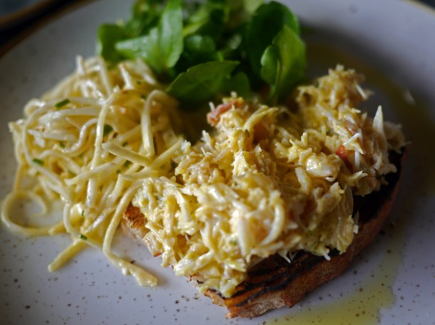 crab with celeriac coleslaw at le chalet