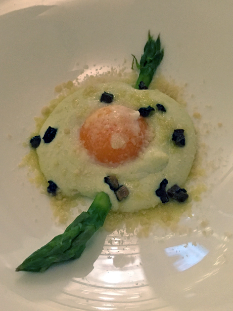 poached egg with truffles and asparagus at antico arco