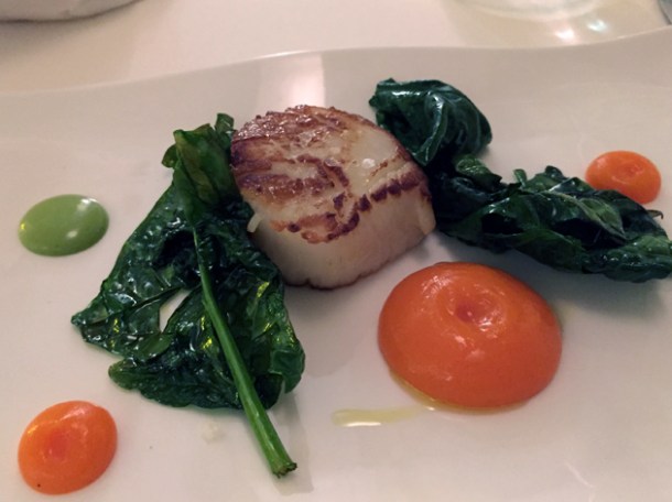 scallop with carrots, ginger and spinach at antico arco