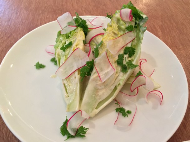 baby gem lettuce with radishes and sour cream at portland