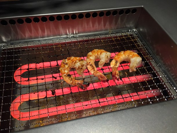 king prawns on the grill at kintan
