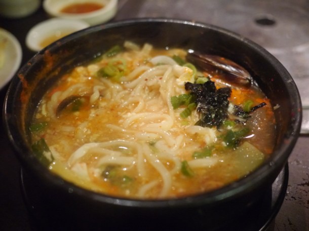 spicy seafood noodle soup at jin go gae