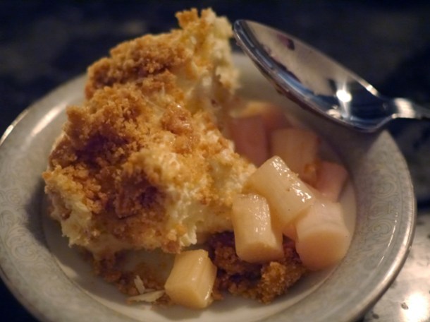 white chocolate cheesecake with rhubarb at blacklock