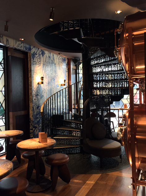 beer vats and spiral staircase at the duck and rice