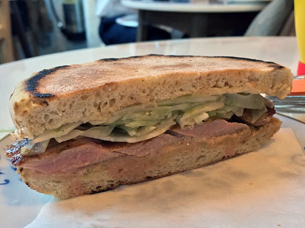 pork sandwich at taberna do mercado