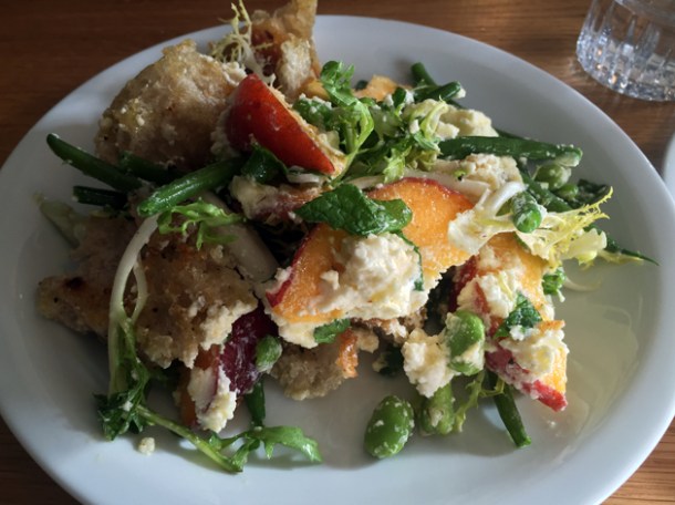 peach panzanella at oldroyd