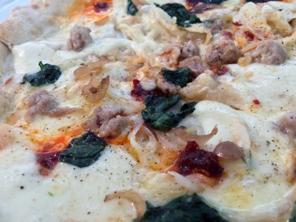 salsicca pizza at the perfectionists cafe