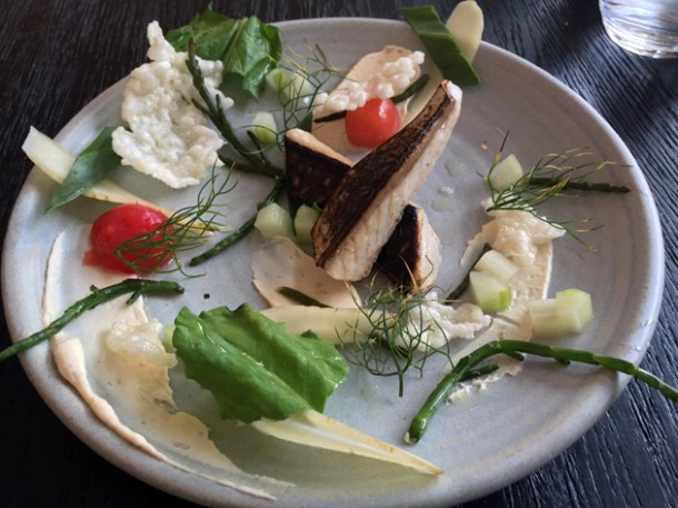 blow torched mackerel with rice crackers at paradise garage
