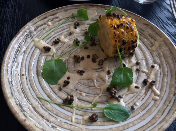 grilled sweetcorn with hemp seeds at paradise garage