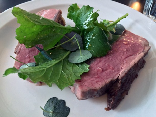 lamb with turnips, seaweed sauce and nasturtium at the newman arms