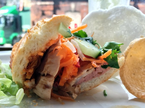 pate, roast pork and pork roll banh mi at caphe pho