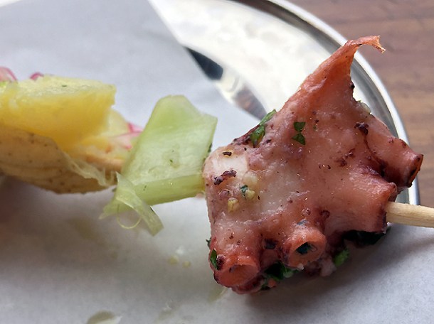 octopus and potato skewer at vico