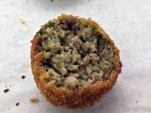 olive and mince arancini at vico